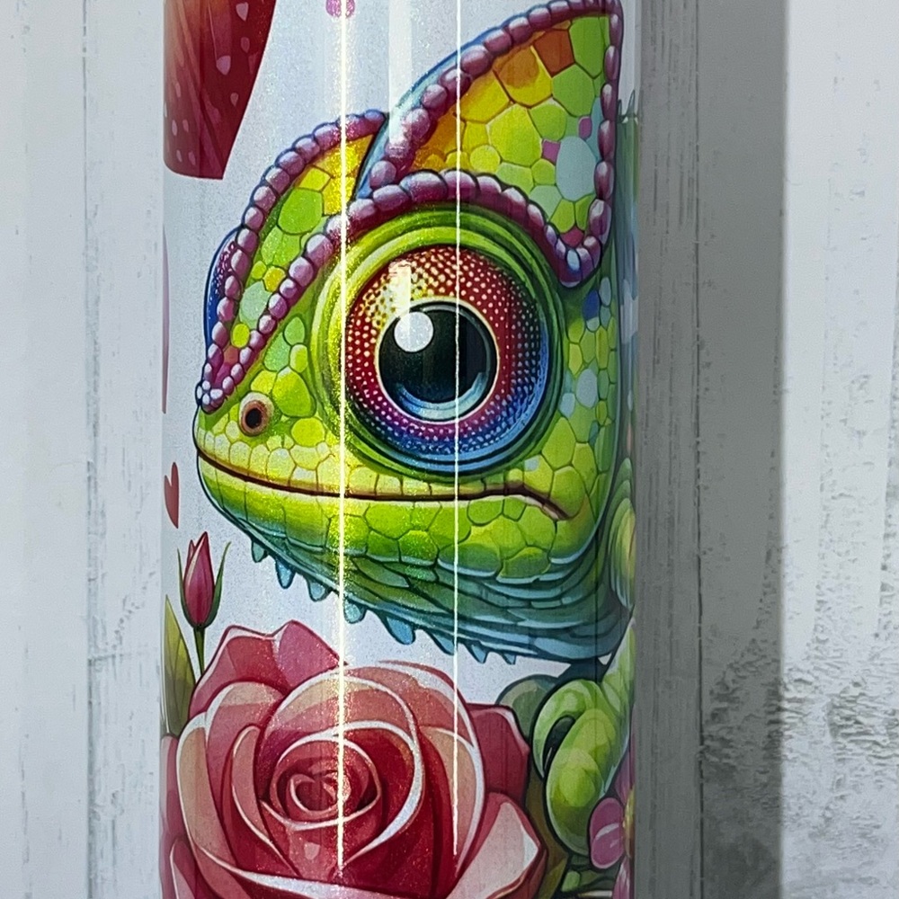 Colorful Chameleon and Rose Tumbler